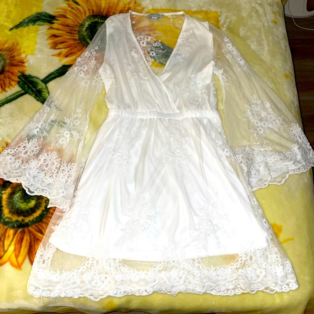 White Lace Long-sleeve Mini Dress Hippie Inspired